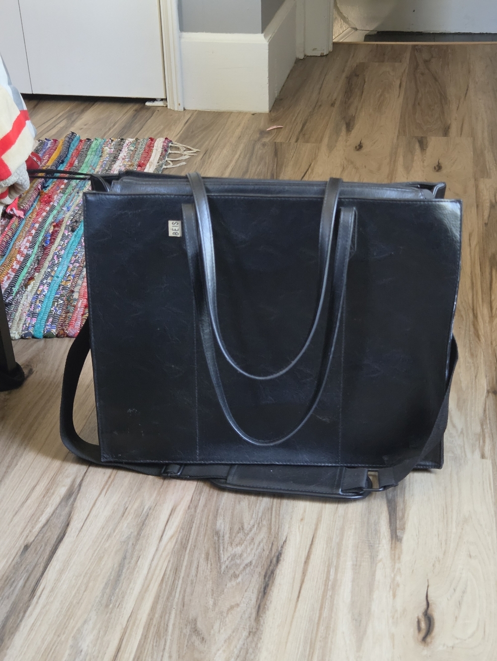 Beis Black Leather Tote Bag - Designer-Inspired Women's Shoulder Bag - Picture 3 of 13